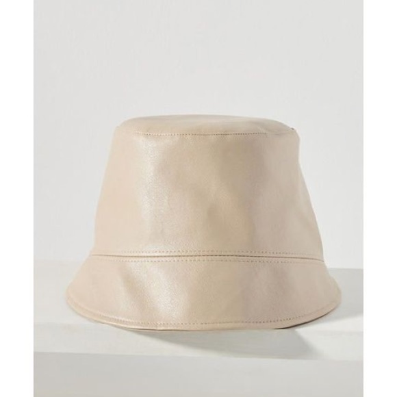 Anthropologie Ivory Faux Leather Asymmetrical Brim Bucket Hat OS NWT main image 6